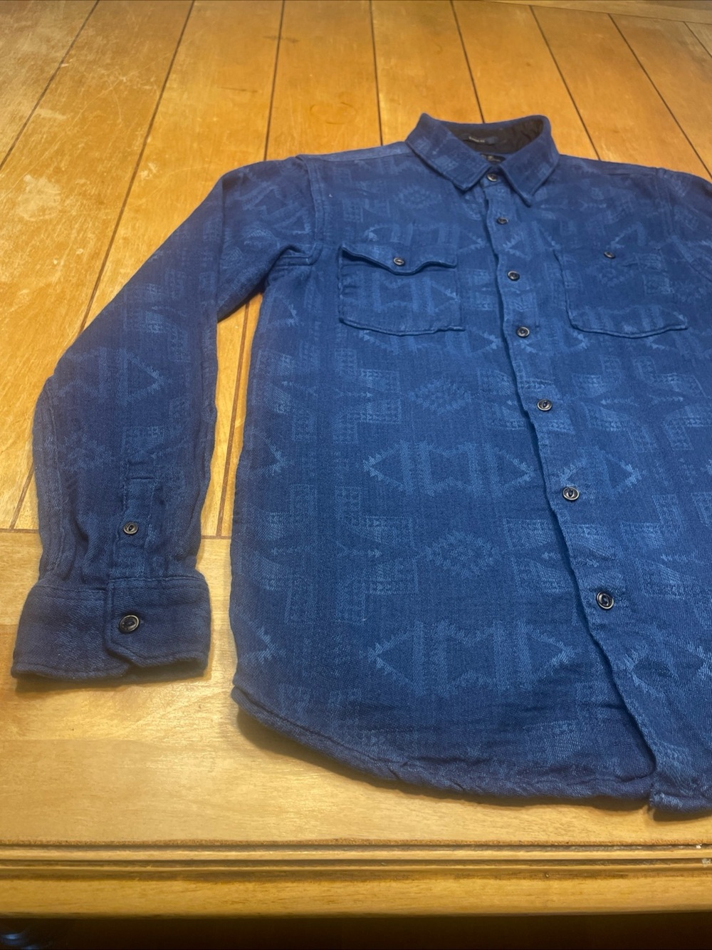 Roark Indigo Jacquard Flannel Button Up Shirt Aztec Southwestern Print Small